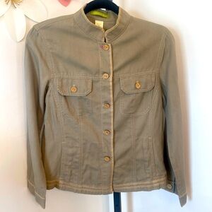 Sigrid Olsen Khaki Utility Safari Jacket Cotton Blazer Size Petite Medium